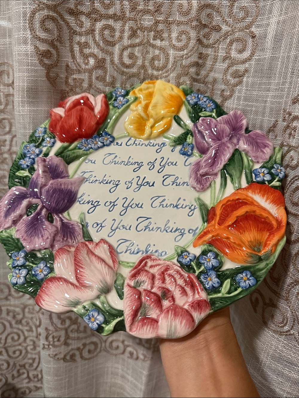 Vintage Fitz and Floyd Plate: Floral "Thinking of You" Collectible Dish